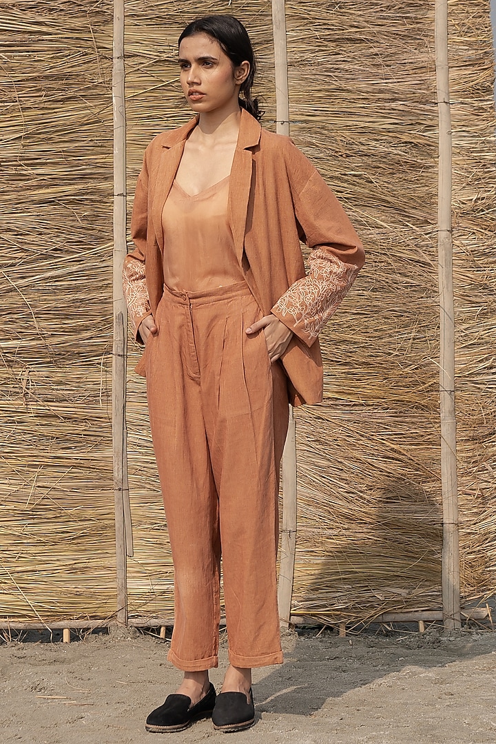 Brown Corduroy Pleated Trousers by AYAKA