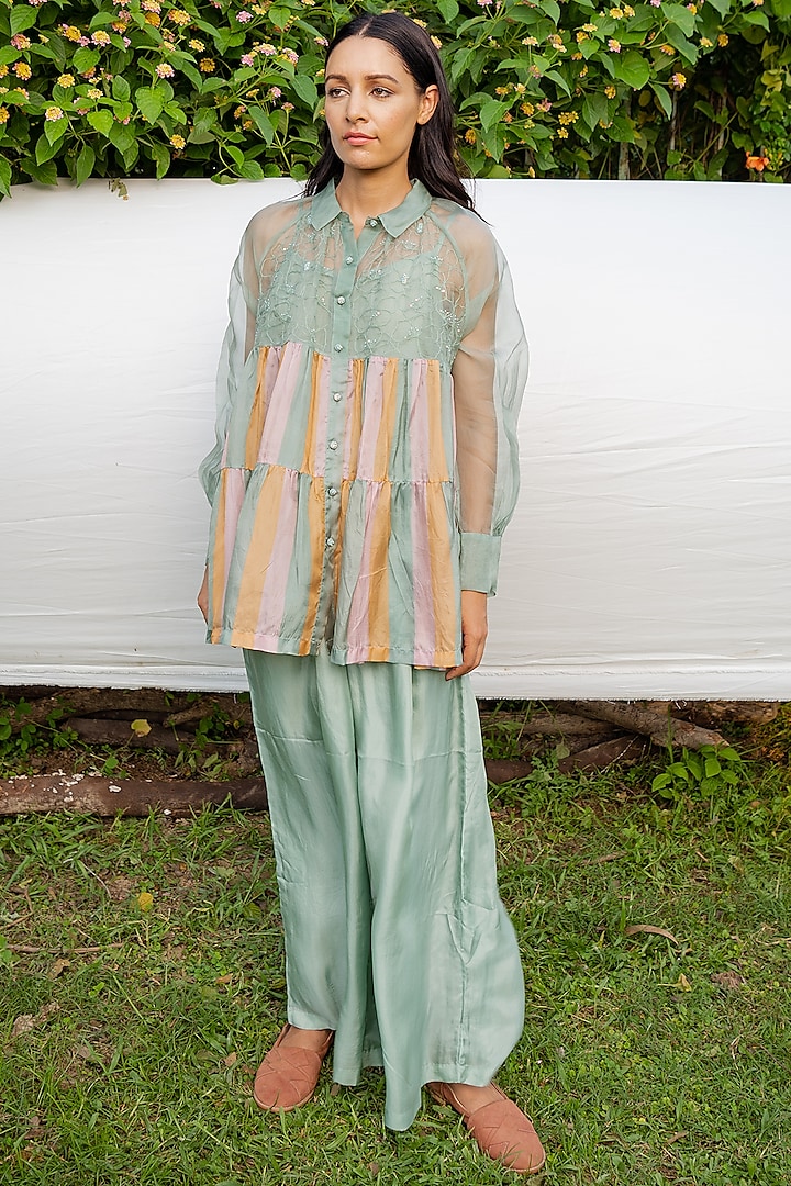 Green Embroidered Shirt by AYAKA at Pernia's Pop Up Shop