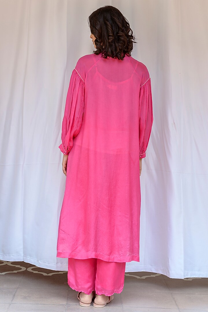 Fuchsia Viscose Tabby Hand Embroidered Tunic by AYAKA at Pernia's Pop Up Shop