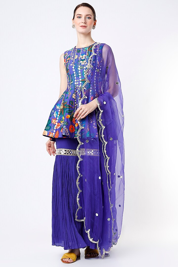 Blueberry Embroidered Gharara Set by Aayushi Maniar