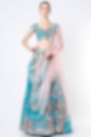 Turquoise Embroidered Bridal Lehenga Set by Aayushi Maniar at Pernia's Pop Up Shop