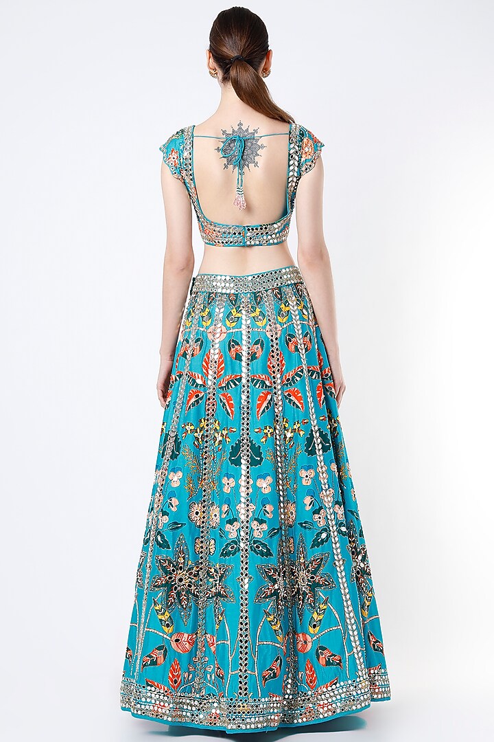 Turquoise Embroidered Bridal Lehenga Set by Aayushi Maniar at Pernia's Pop Up Shop
