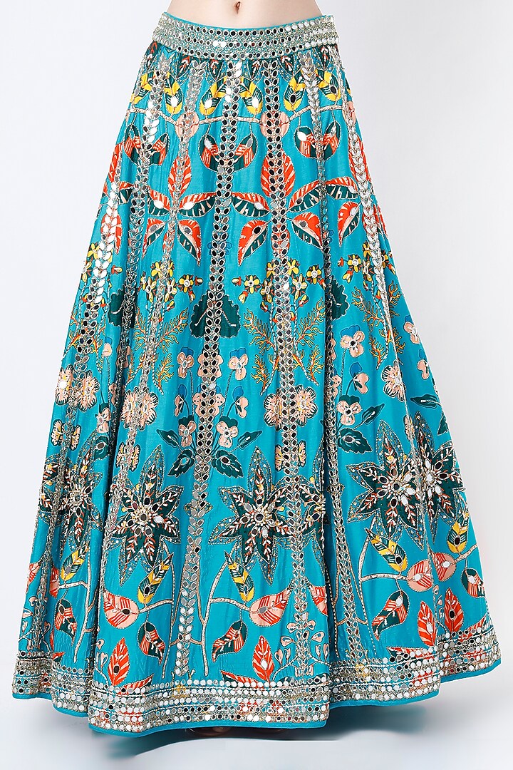 Turquoise Embroidered Bridal Lehenga Set by Aayushi Maniar at Pernia's Pop Up Shop