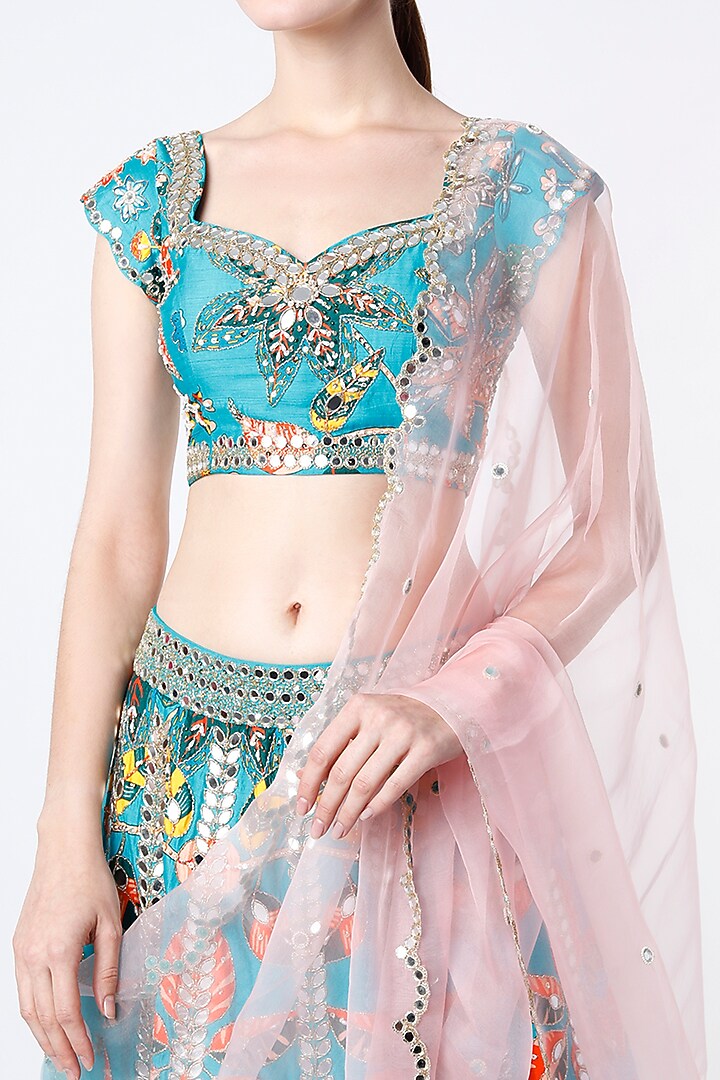 Turquoise Embroidered Bridal Lehenga Set by Aayushi Maniar at Pernia's Pop Up Shop