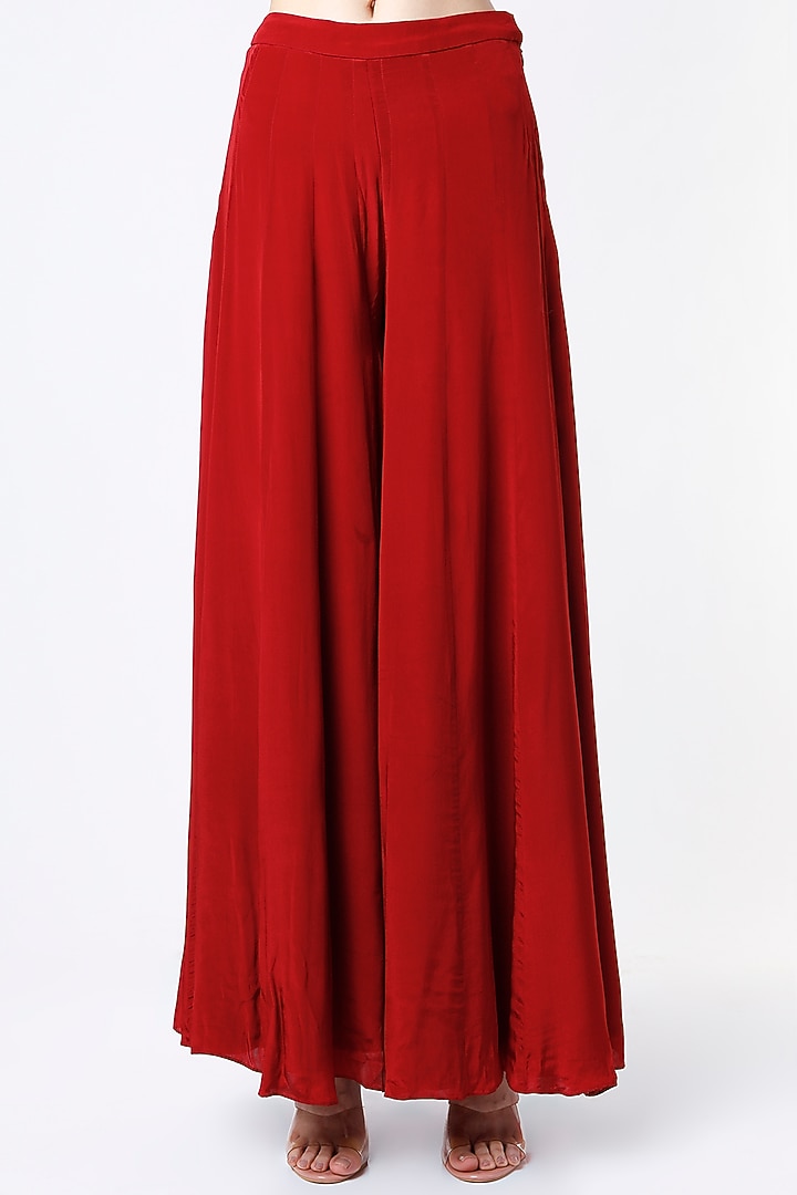 Cadmium Red Printed Flared Wedding Anarkali Set by Aayushi Maniar at Pernia's Pop Up Shop