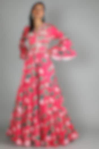 Pink Printed Anarkali Gown by Aayushi Maniar