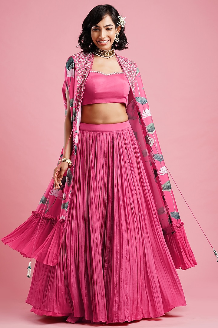 Pink Printed Lehenga Set by Aayushi Maniar