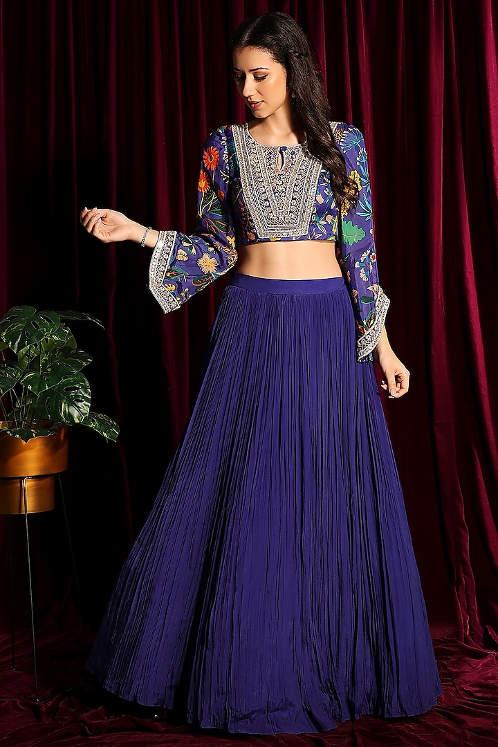 Clear Purple Hand Embroidered Skirt Set by Aayushi Maniar
