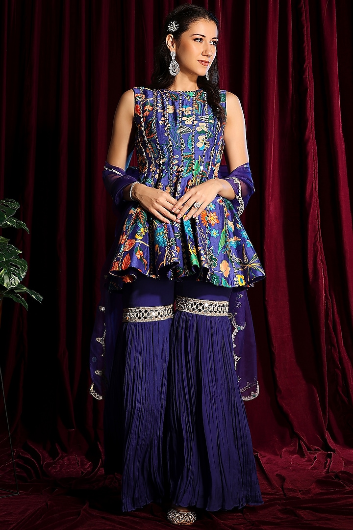 Clear Purple Hand Embroidered Gharara Set by Aayushi Maniar