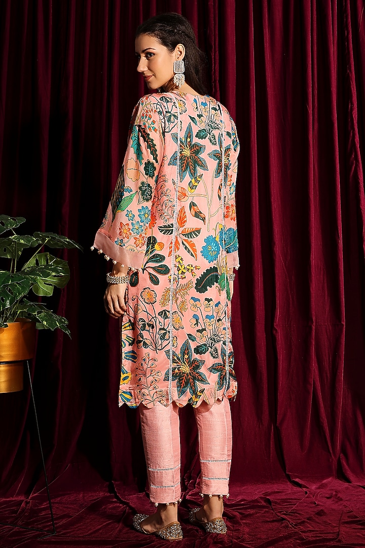 Peach Hand Embroidered Tunic Set by Aayushi Maniar at Pernia's Pop Up Shop
