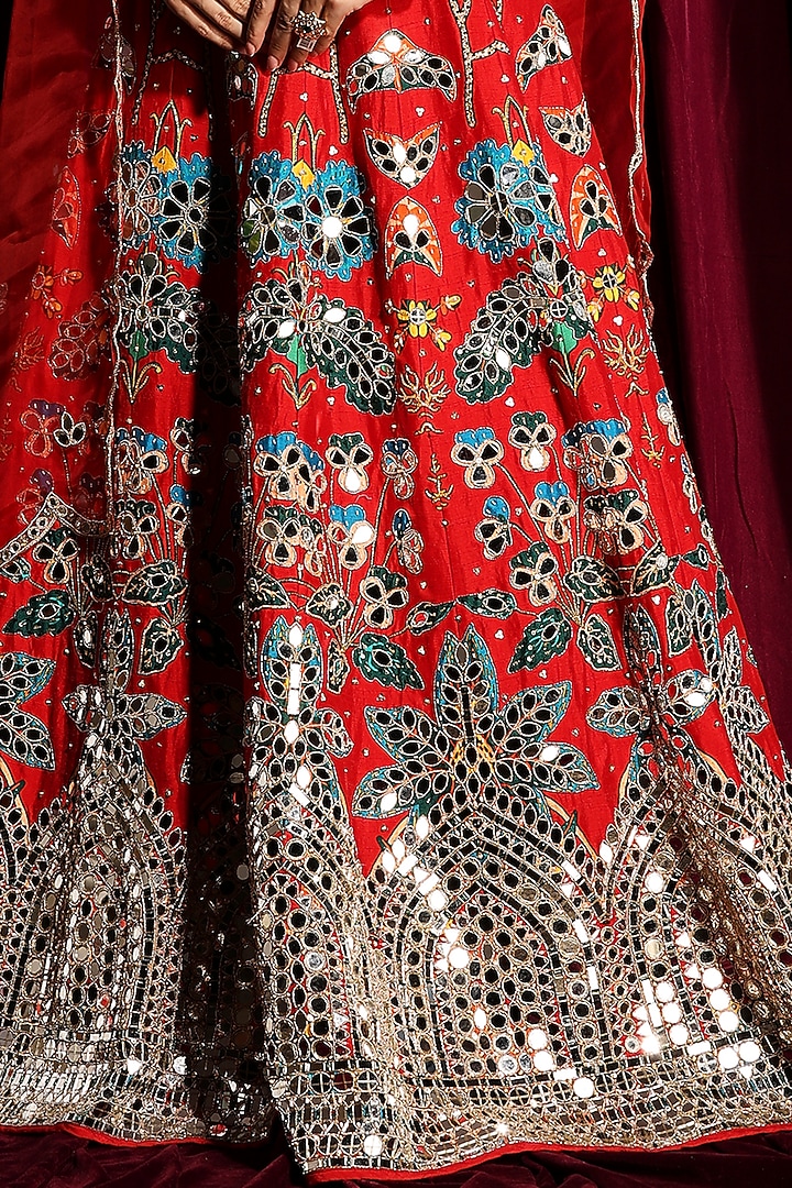 Fiery Red Hand Embroidered Bridal Lehenga Set by Aayushi Maniar at Pernia's Pop Up Shop