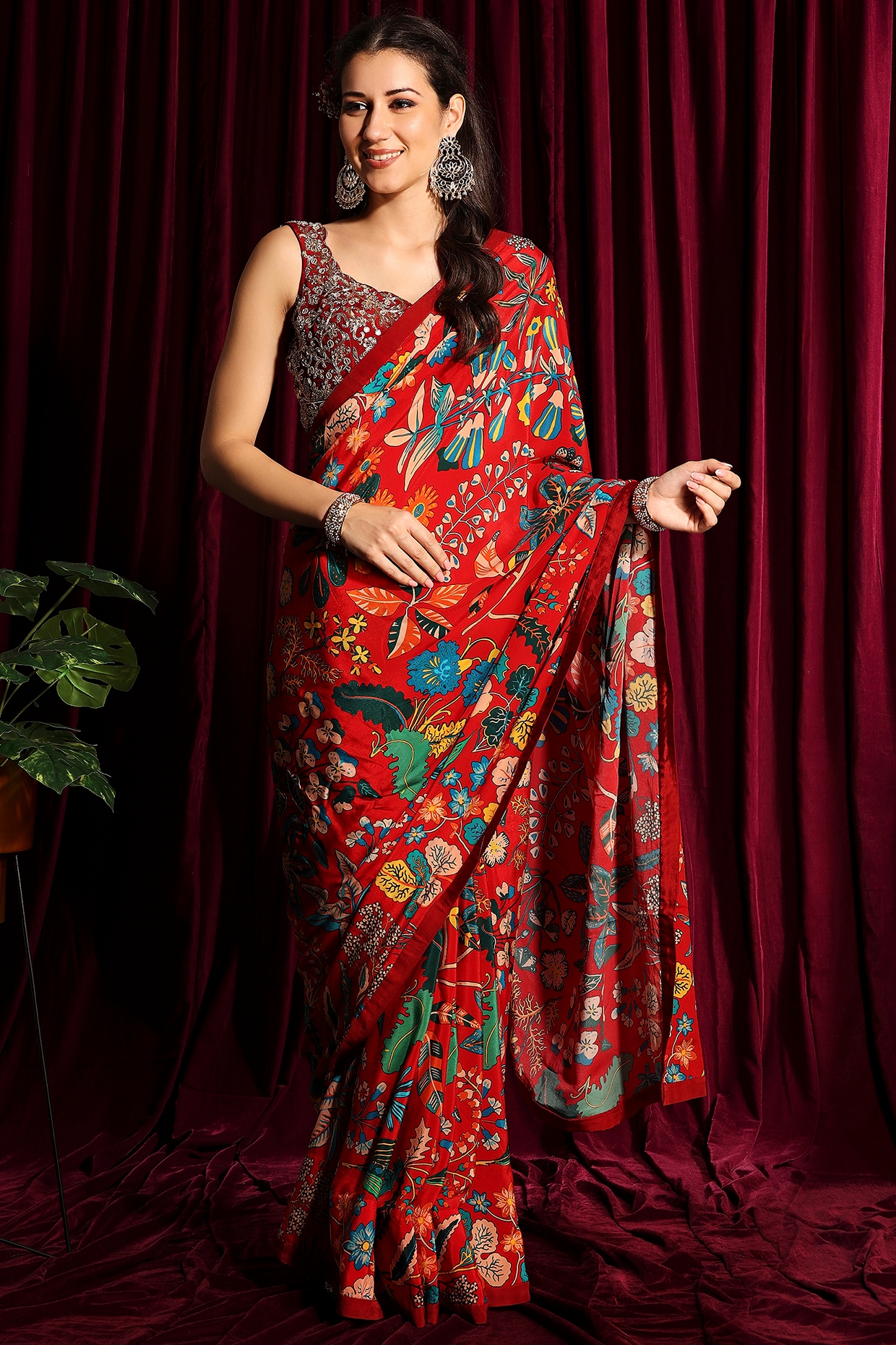 Buy Teal Sequinned Work Satin Silk Crepe Ready To Wear Saree (Blouse 36 to  42) Online