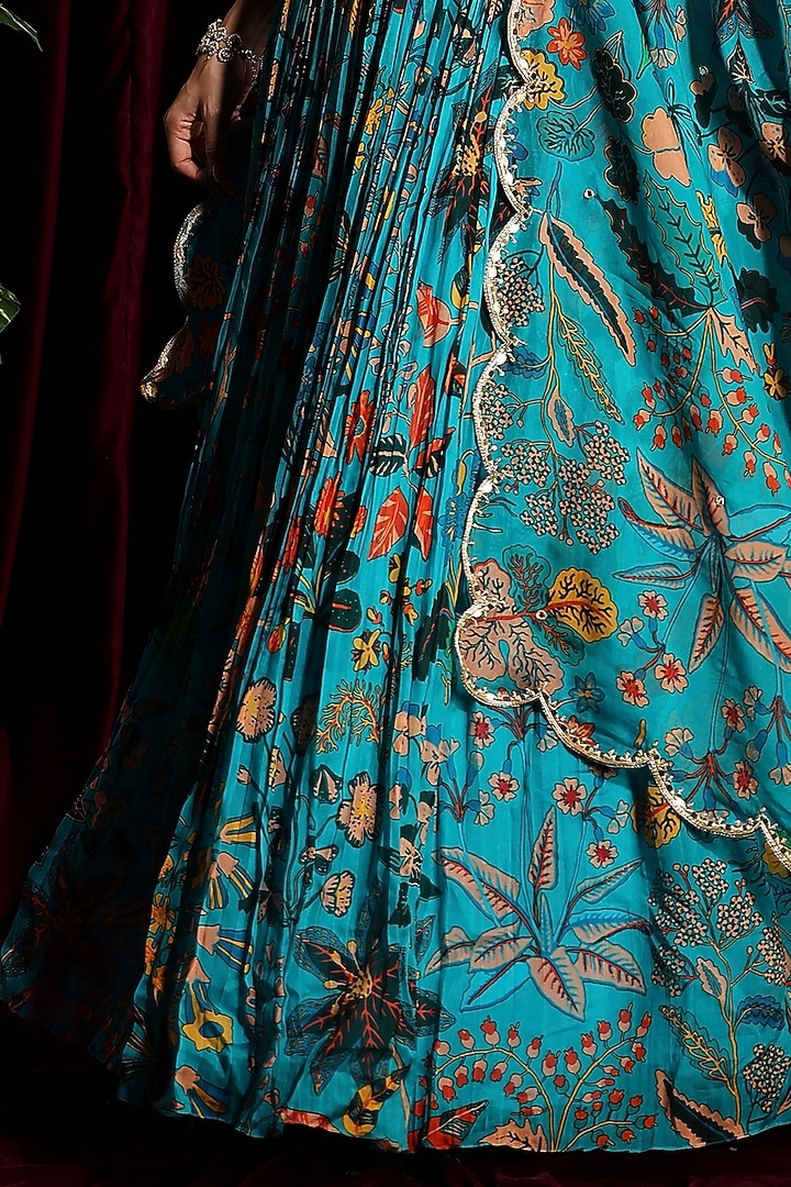 Fluorescent Turquoise Organza Wedding Lehenga Set by Aayushi Maniar at Pernia's Pop Up Shop