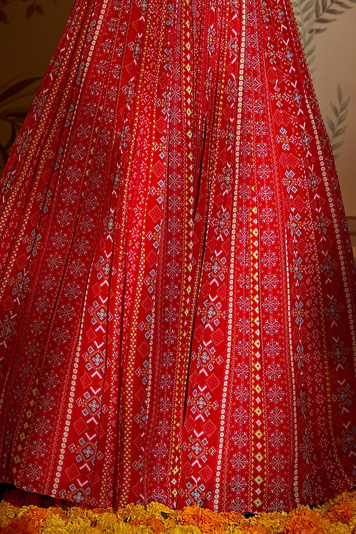 Scarlet Red Crepe Silk Hand Embroidered Wedding Anarkali Set by Aayushi Maniar at Pernia's Pop Up Shop