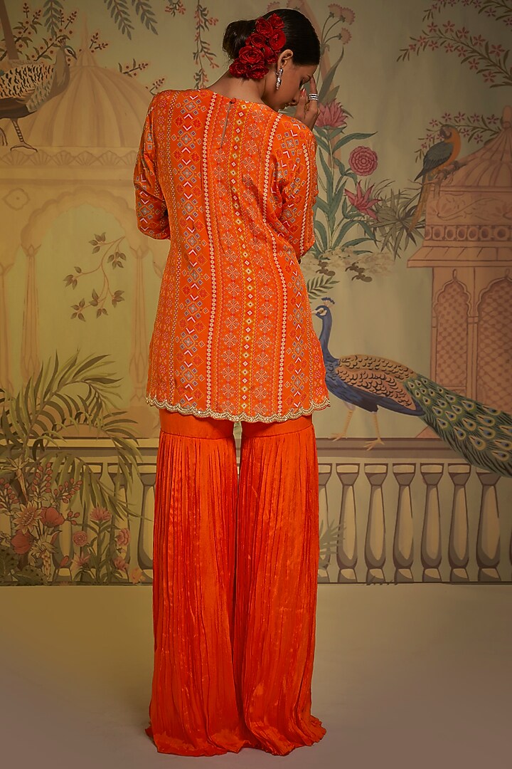 Tangerine Georgette Crepe Gharara Set by Aayushi Maniar at Pernia's Pop Up Shop