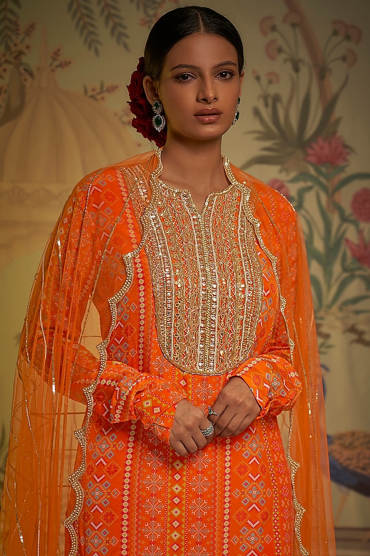 Tangerine Georgette Crepe Gharara Set by Aayushi Maniar at Pernia's Pop Up Shop