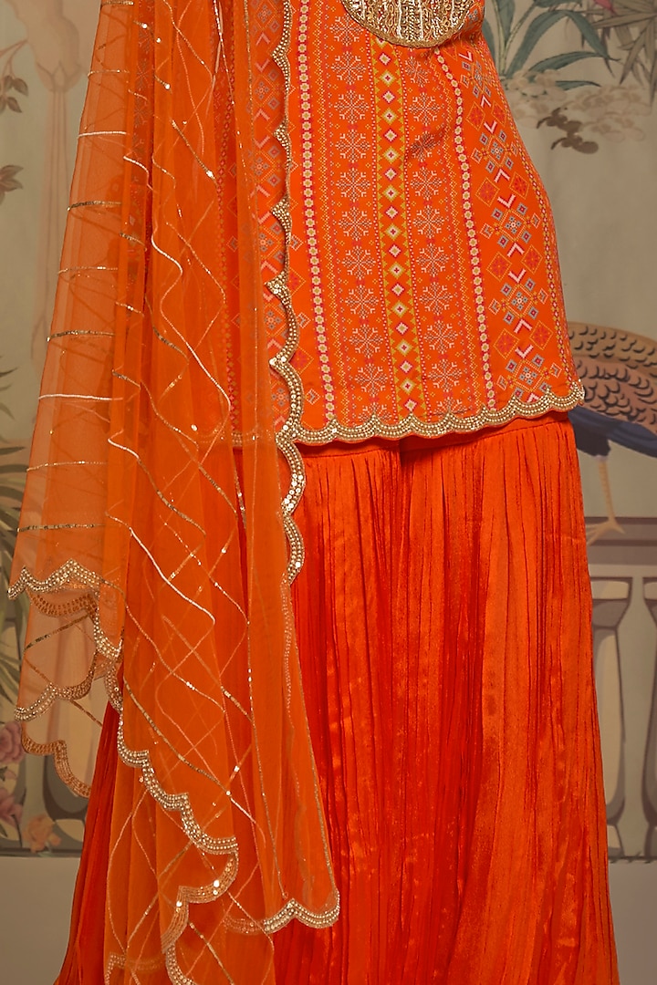 Tangerine Georgette Crepe Gharara Set by Aayushi Maniar at Pernia's Pop Up Shop