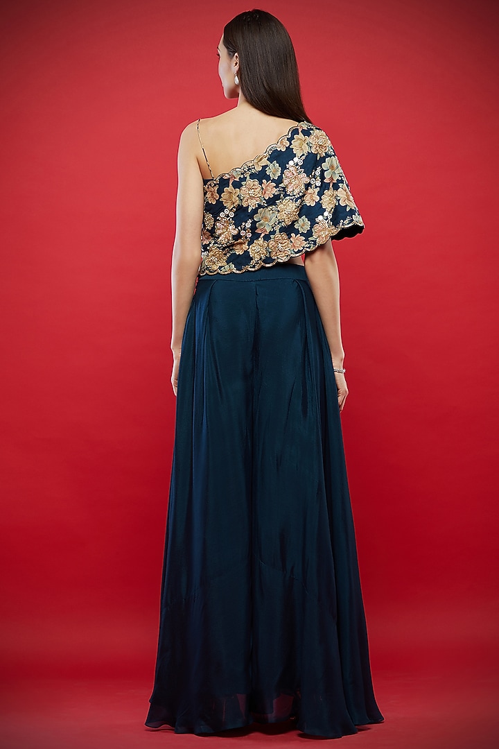 Navy Blue Embroidered & Printed Cape Set by Aayushi Maniar at Pernia's Pop Up Shop