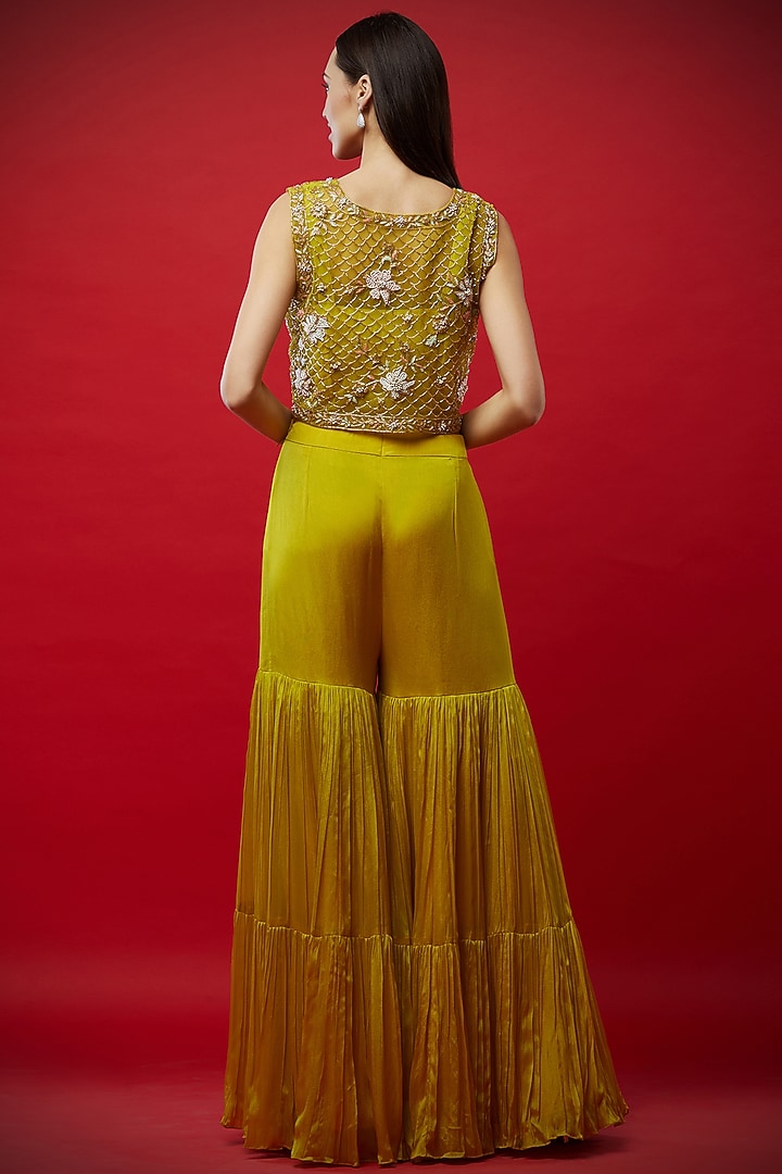 Lemon Yellow Embroidered Gharara Set by Aayushi Maniar at Pernia's Pop Up Shop