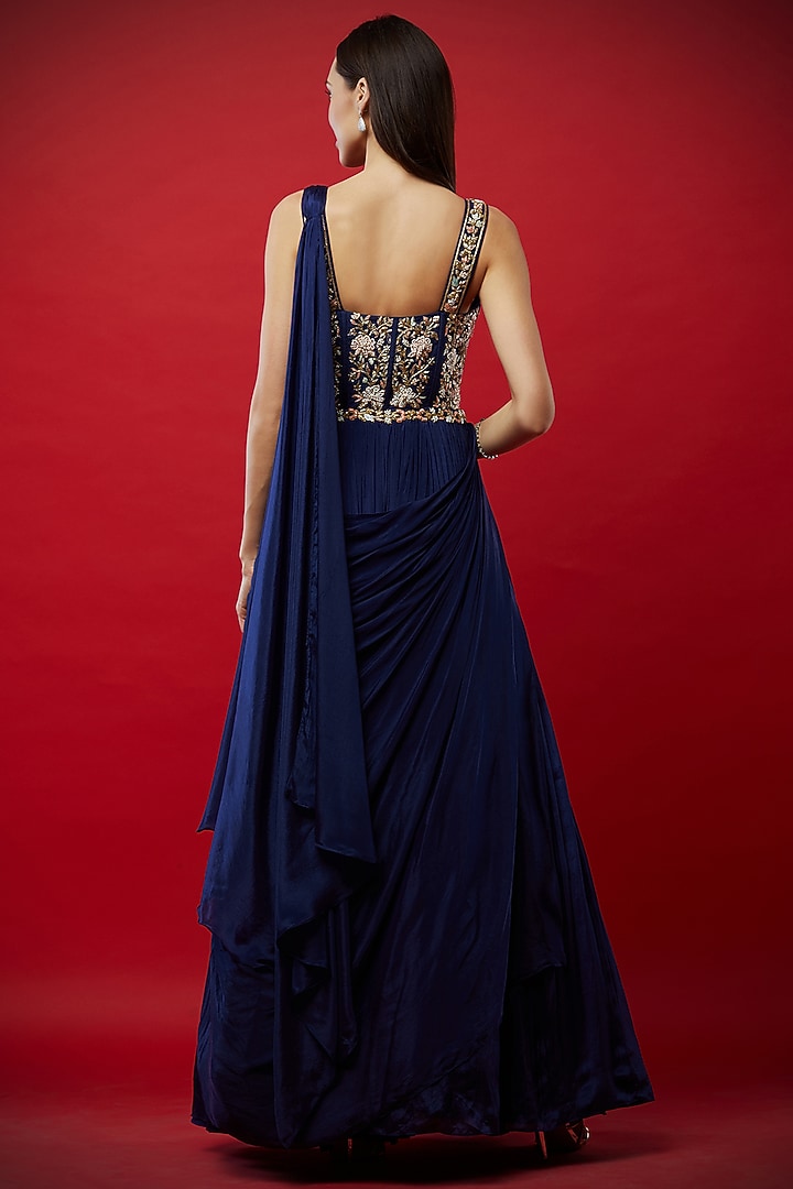 Purple Embroidered Wedding Anarkali Gown With Draped Dupatta by Aayushi Maniar at Pernia's Pop Up Shop