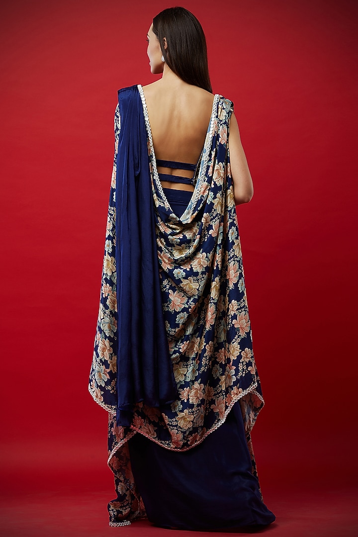 Purple Crepe Silk Pre-Draped Cape Wedding Saree Set by Aayushi Maniar at Pernia's Pop Up Shop