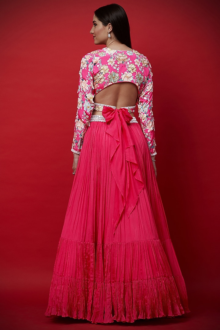 Meher in  Fuchsia Three Tiered Lehenga with Blouse and Dupatta Set main image 1