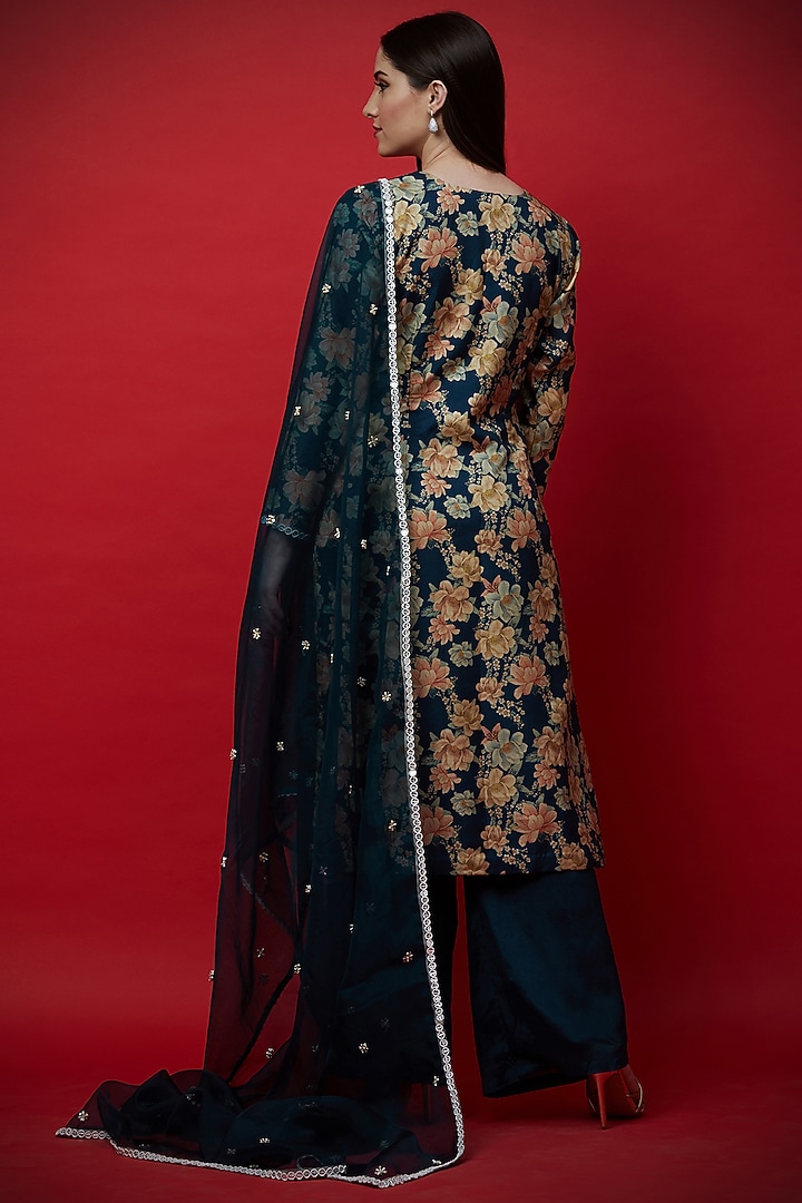 Navy Blue Embroidered & Printed Tunic Set by Aayushi Maniar at Pernia's Pop Up Shop
