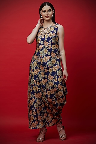Purple Embroidered & Printed Draped Tunic by Aayushi Maniar
