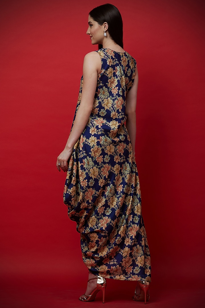 Purple Embroidered & Printed Draped Tunic by Aayushi Maniar at Pernia's Pop Up Shop