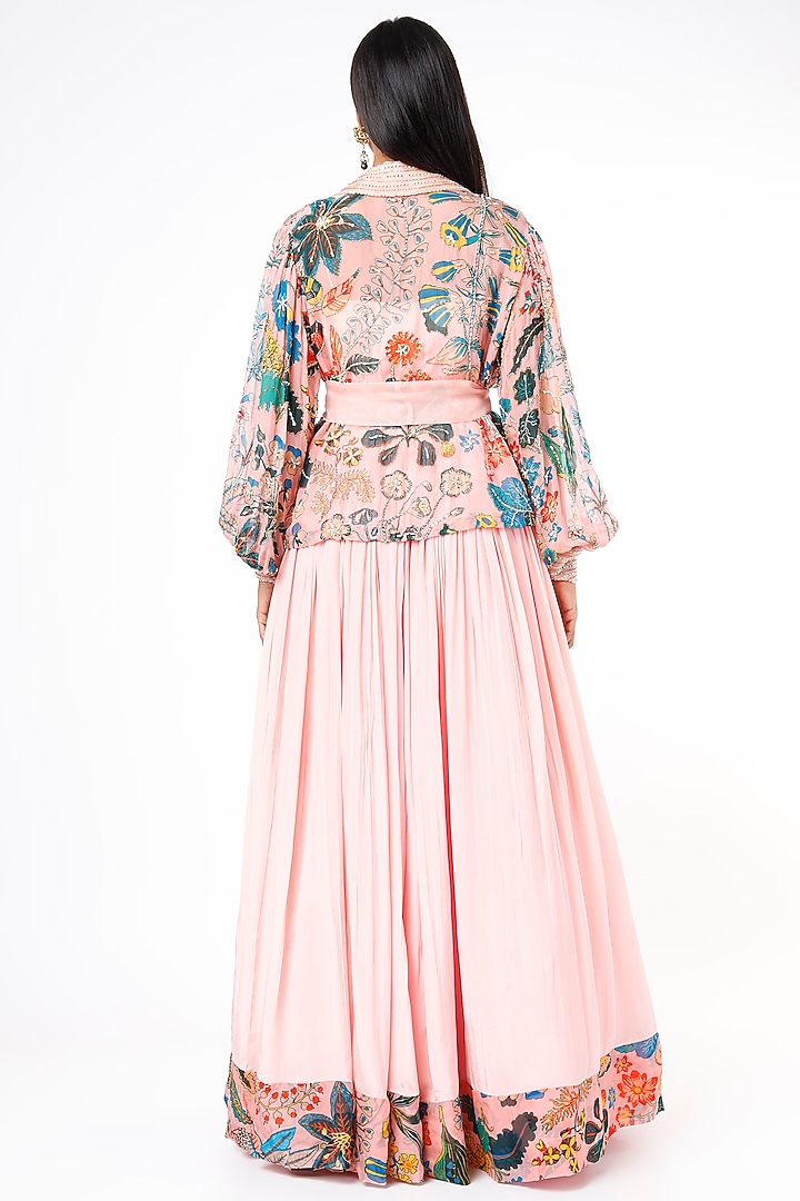 Blush Pink Organza Jacket Wedding Lehenga Set by Aayushi Maniar at Pernia's Pop Up Shop