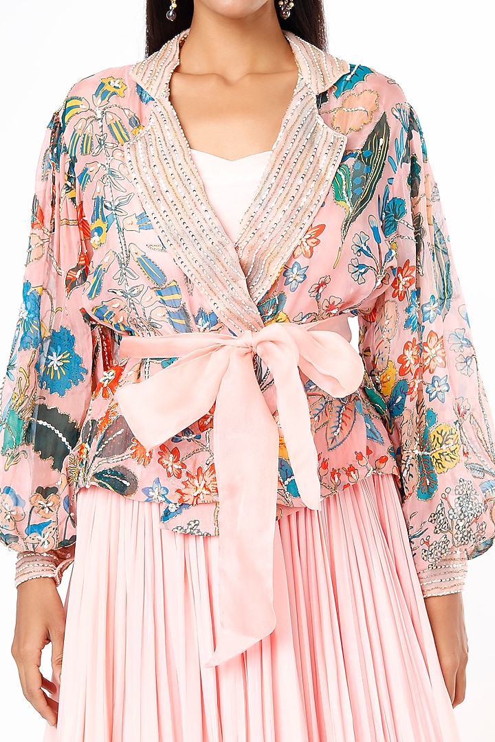 Blush Pink Organza Jacket Wedding Lehenga Set by Aayushi Maniar at Pernia's Pop Up Shop
