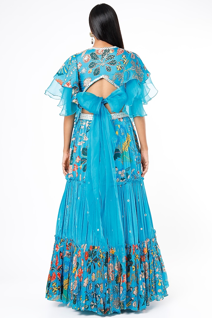 Blue Crepe Silk Printed Wedding Lehenga Set by Aayushi Maniar at Pernia's Pop Up Shop