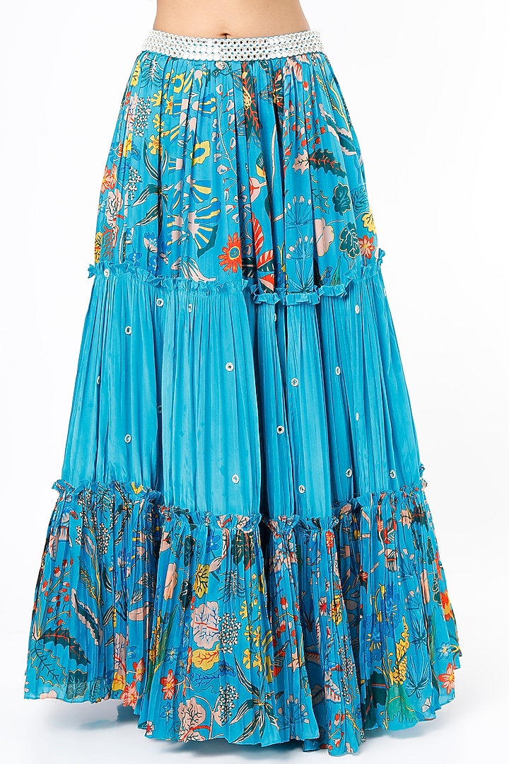 Blue Crepe Silk Printed Wedding Lehenga Set by Aayushi Maniar at Pernia's Pop Up Shop