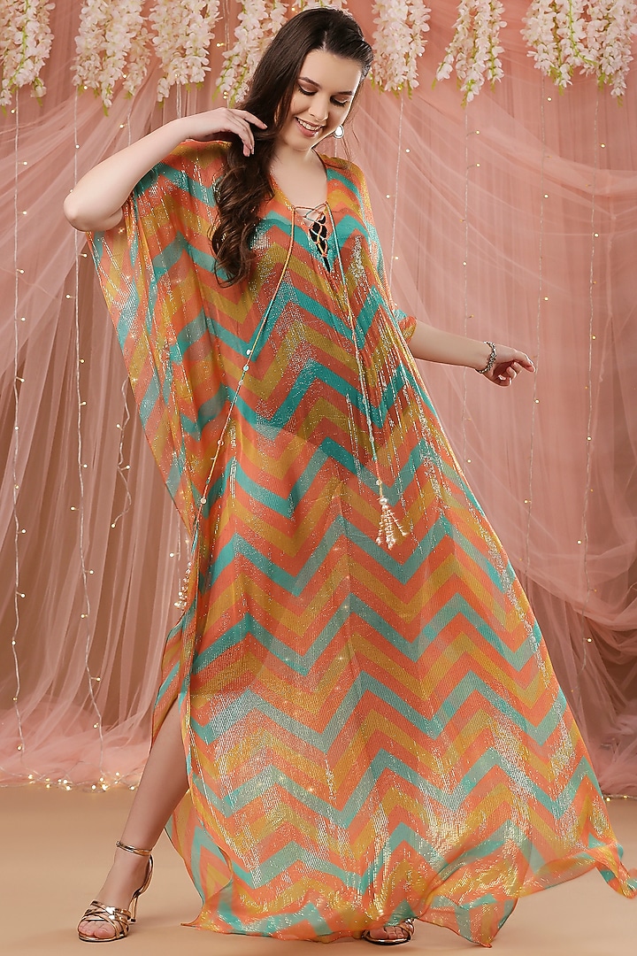 Multi-Colored Printed Kaftan by Aayushi Maniar at Pernia's Pop Up Shop