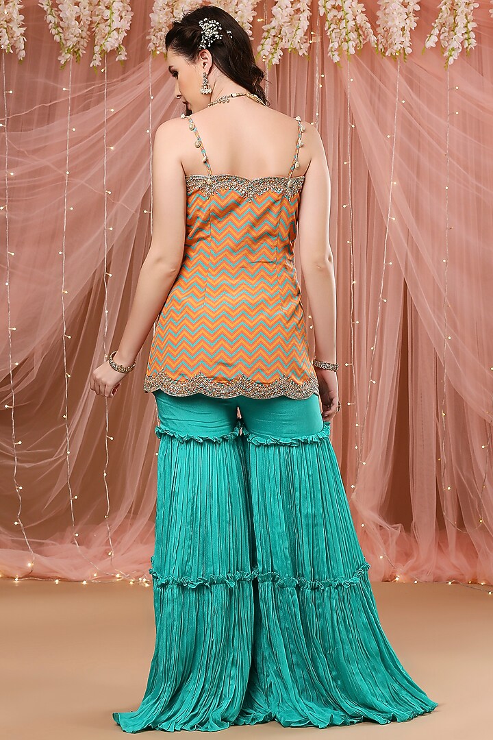 Turquoise Crepe Silk Gharara Set by Aayushi Maniar at Pernia's Pop Up Shop