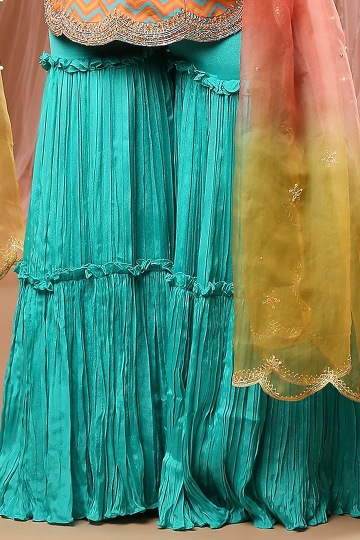 Turquoise Crepe Silk Gharara Set by Aayushi Maniar at Pernia's Pop Up Shop