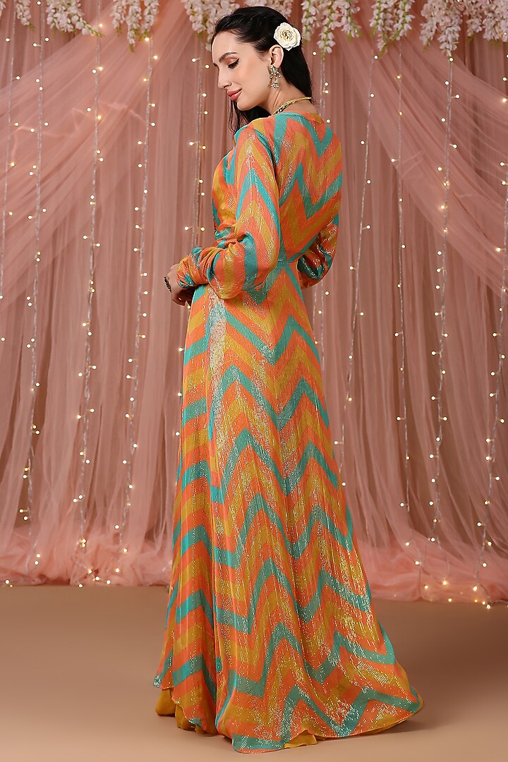 Multi-Colored Printed Jacket Wedding Anarkali Set by Aayushi Maniar at Pernia's Pop Up Shop