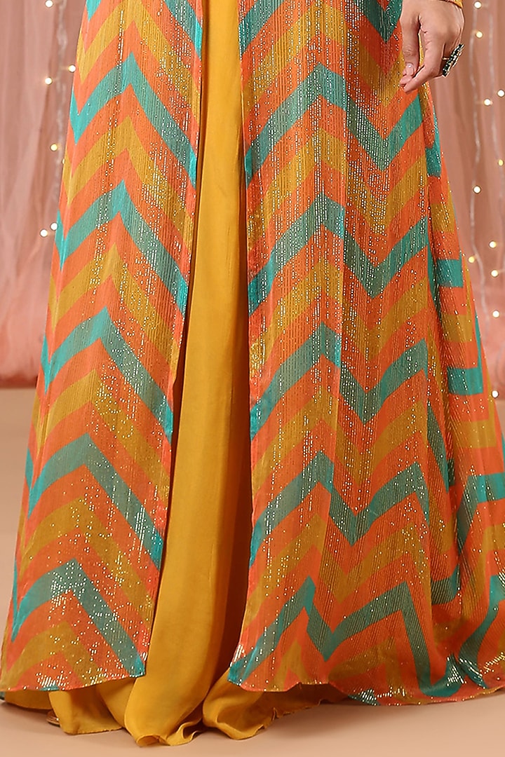 Multi-Colored Printed Jacket Wedding Anarkali Set by Aayushi Maniar at Pernia's Pop Up Shop