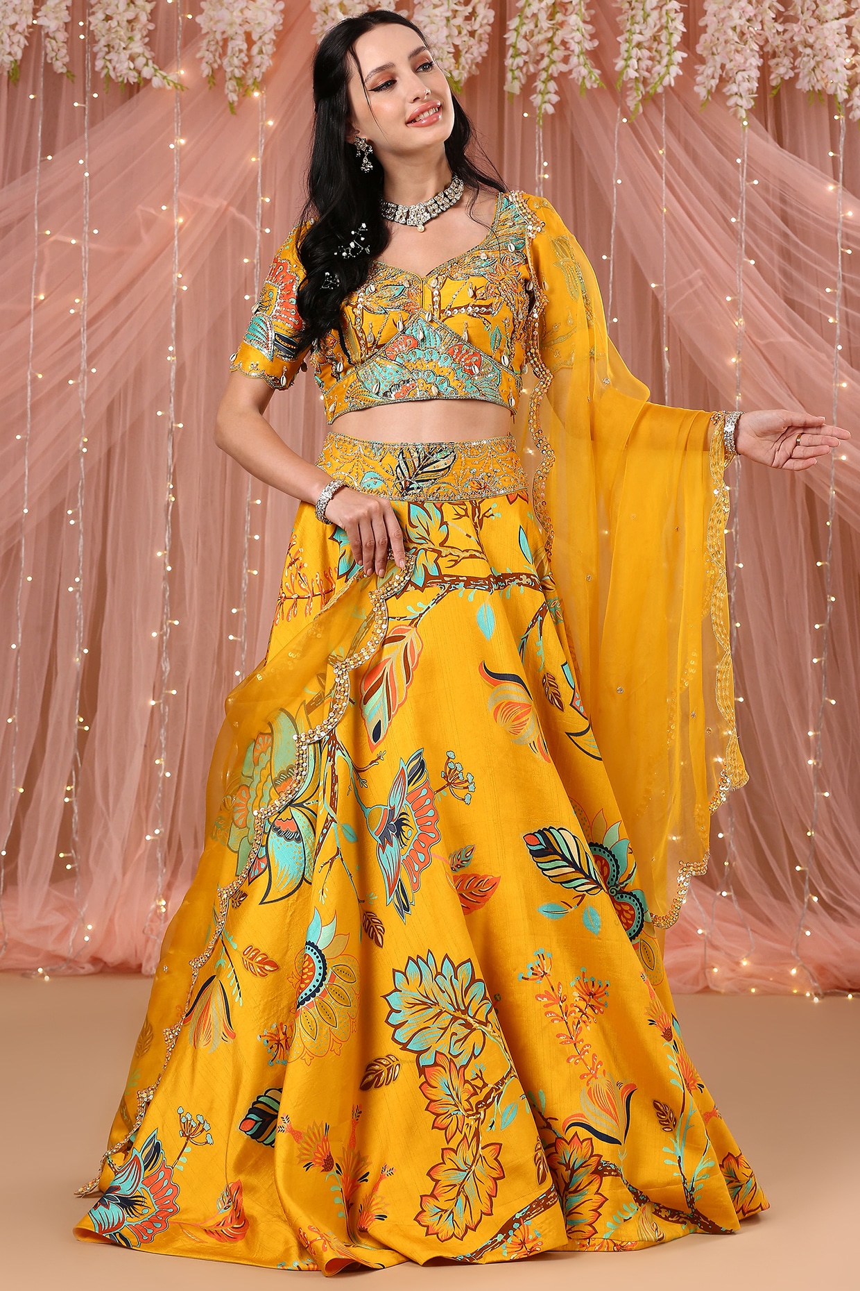 Buy Bandidhari Fashion Women Yellow Printed Cotton Blend Semi Stitched  Lehenga Choli Online at Best Prices in India - JioMart.