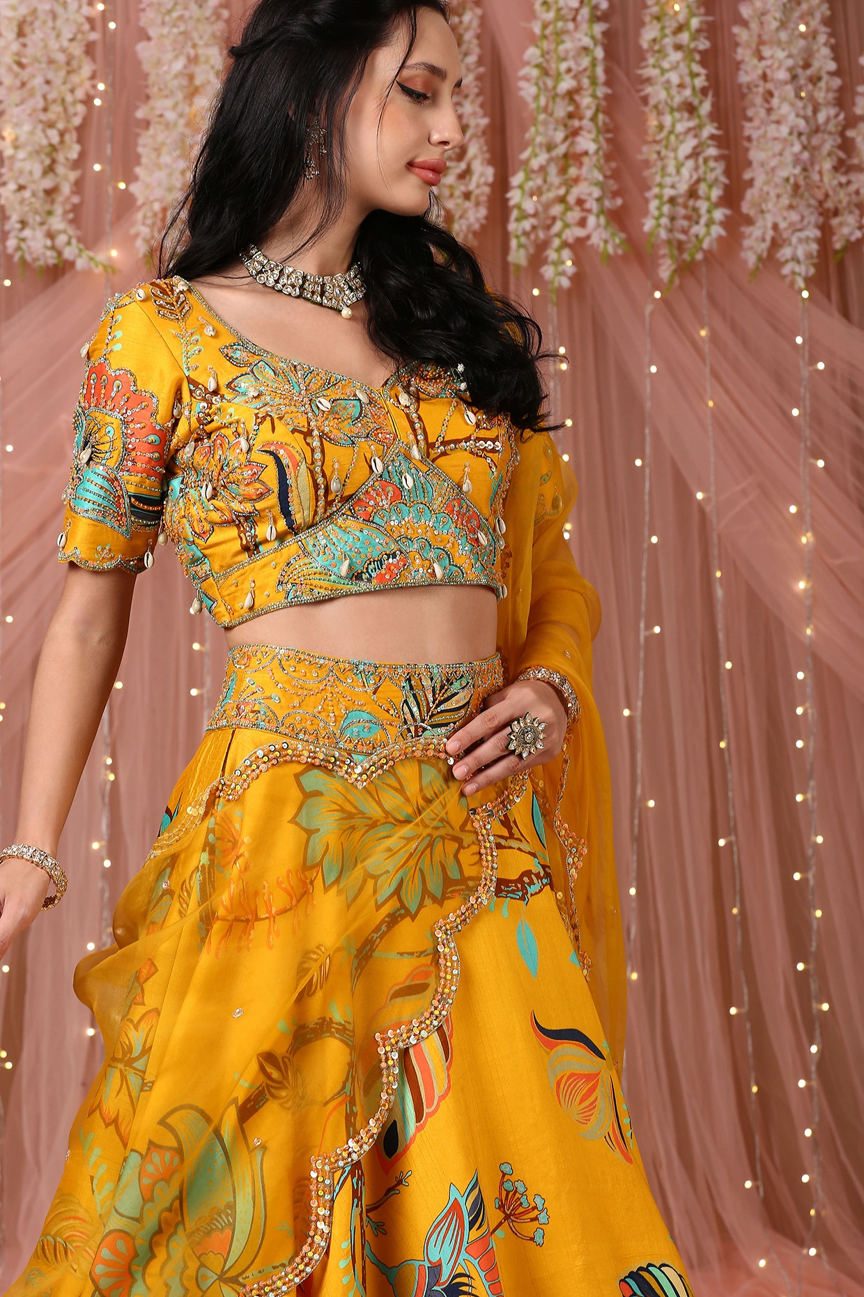 Party Wear Stitched Yellow Printed Lehenga Choli, 2m at Rs 1200 in Surat