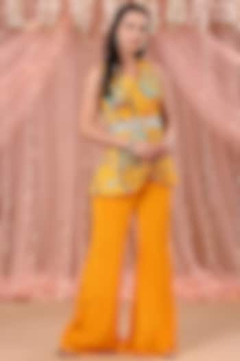 Mango Yellow Crepe Silk Gharara Set by Aayushi Maniar at Pernia's Pop Up Shop