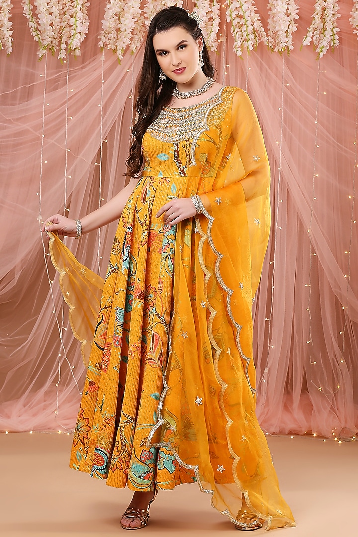 Mango Yellow Georgette Wedding Anarkali Set by Aayushi Maniar at Pernia's Pop Up Shop
