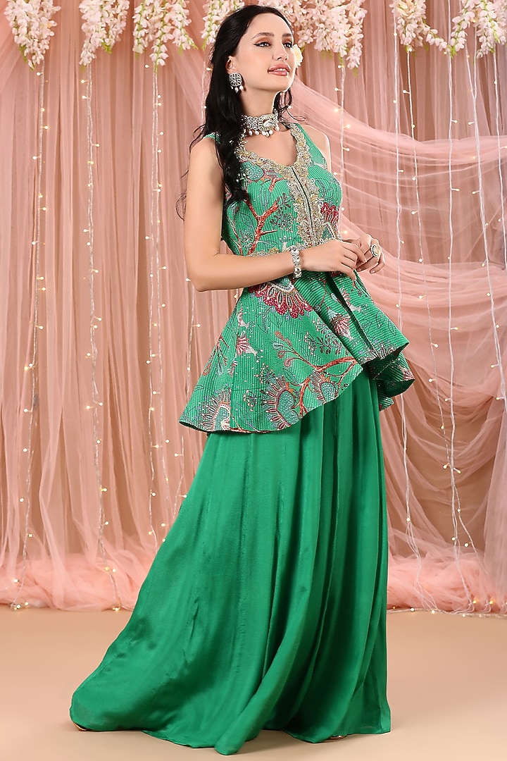 Jade Green Crepe Silk Gharara Set by Aayushi Maniar at Pernia's Pop Up Shop