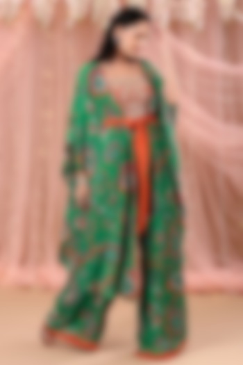 Jade Green Embroidered Cape Set by Aayushi Maniar