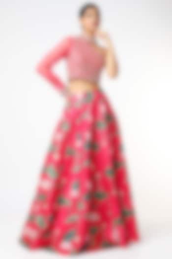 Fuchsia Floral Printed Wedding Lehenga Set by Aayushi Maniar at Pernia's Pop Up Shop