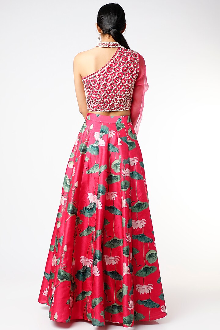 Fuchsia Floral Printed Wedding Lehenga Set by Aayushi Maniar at Pernia's Pop Up Shop