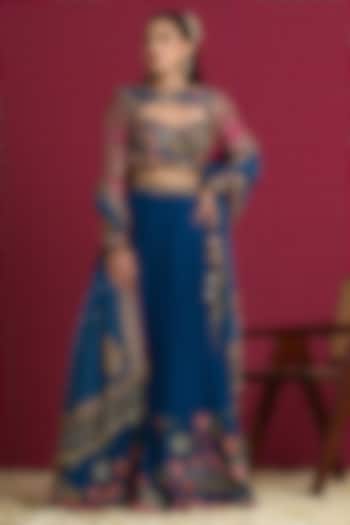 Blue & Pink Georgette Hand Embroidered Bridal Lehenga Set by Aayushi Maniar at Pernia's Pop Up Shop