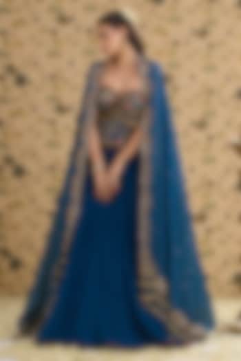 Blue Georgette Wedding Lehenga Set by Aayushi Maniar at Pernia's Pop Up Shop