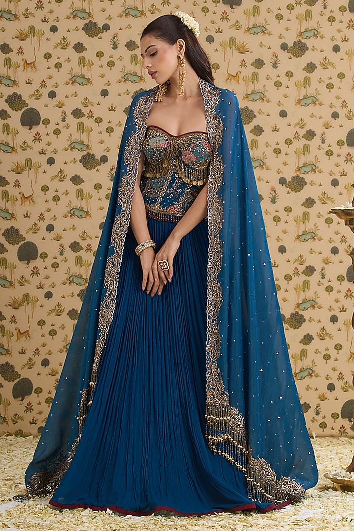Blue Georgette Wedding Lehenga Set by Aayushi Maniar at Pernia's Pop Up Shop