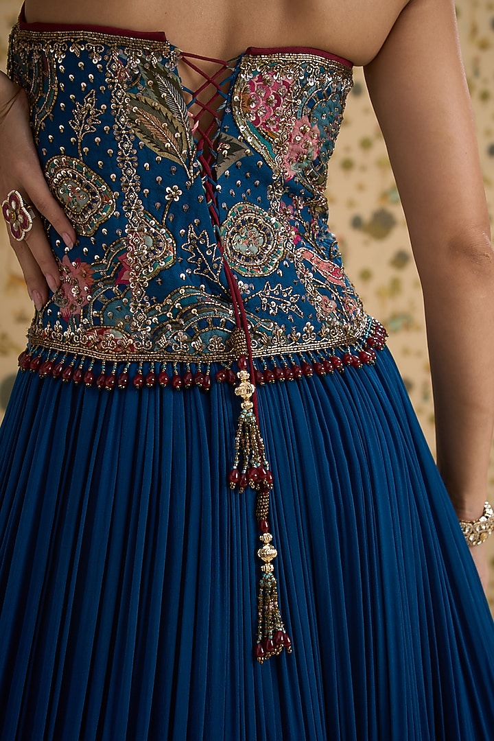 Blue Georgette Wedding Lehenga Set by Aayushi Maniar at Pernia's Pop Up Shop